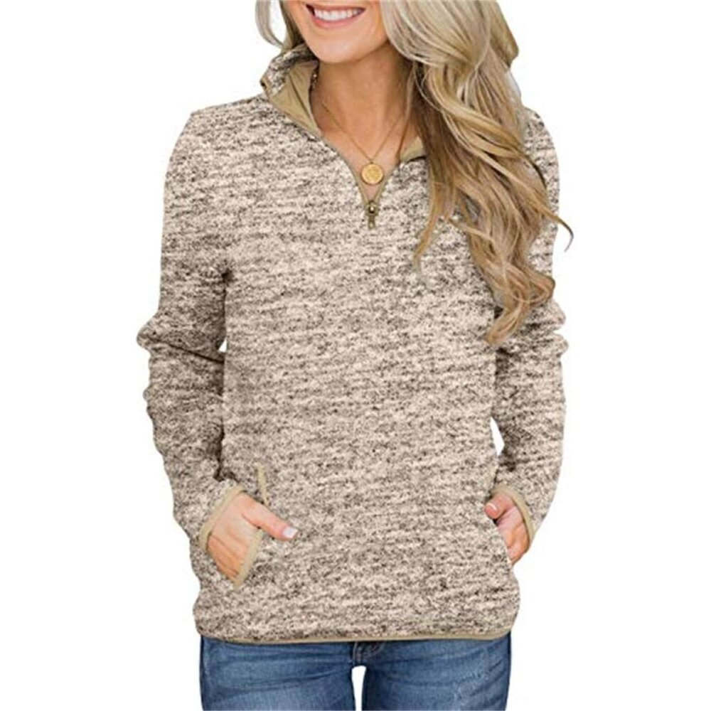 Women's Fleece Short Quarter Zip Pullover with Pockets Casual Lightweight